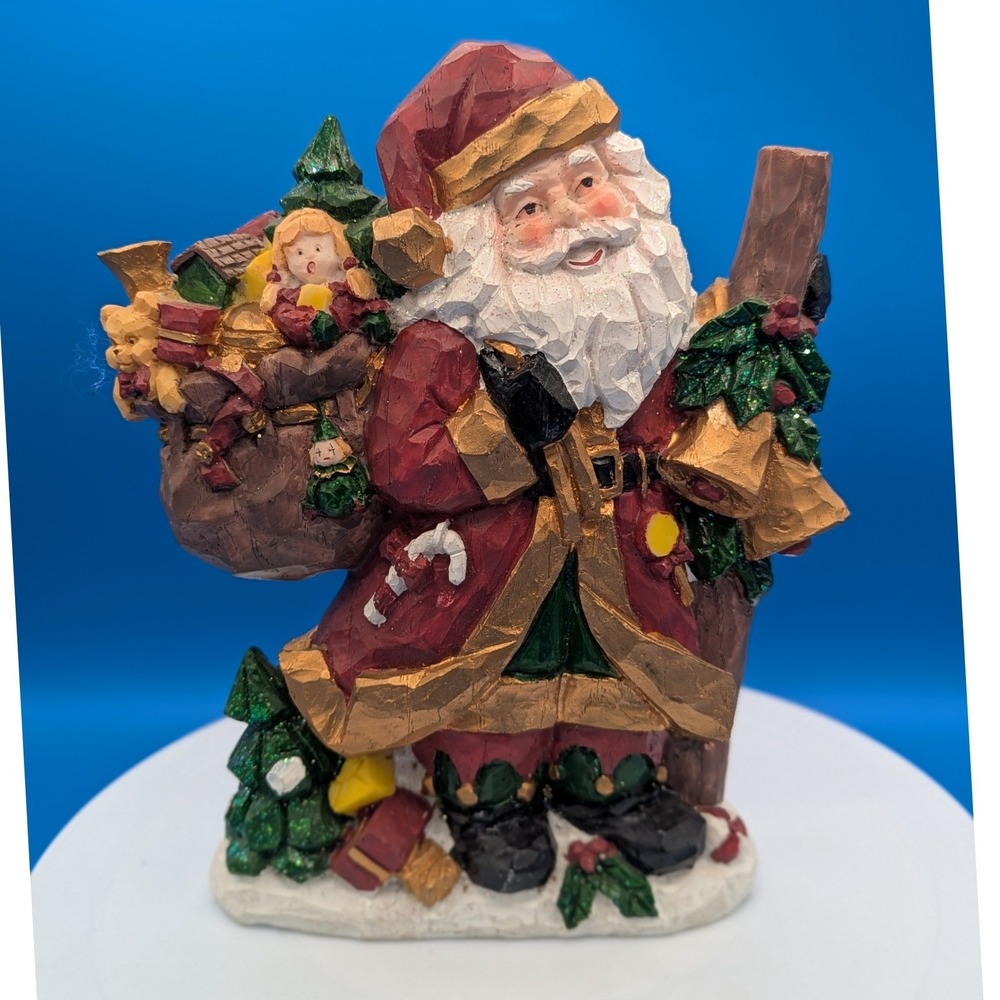 Vintage 1998 ArtMark Chicago 9" Wood Like Resin "Santa Claus Is Coming To Town"